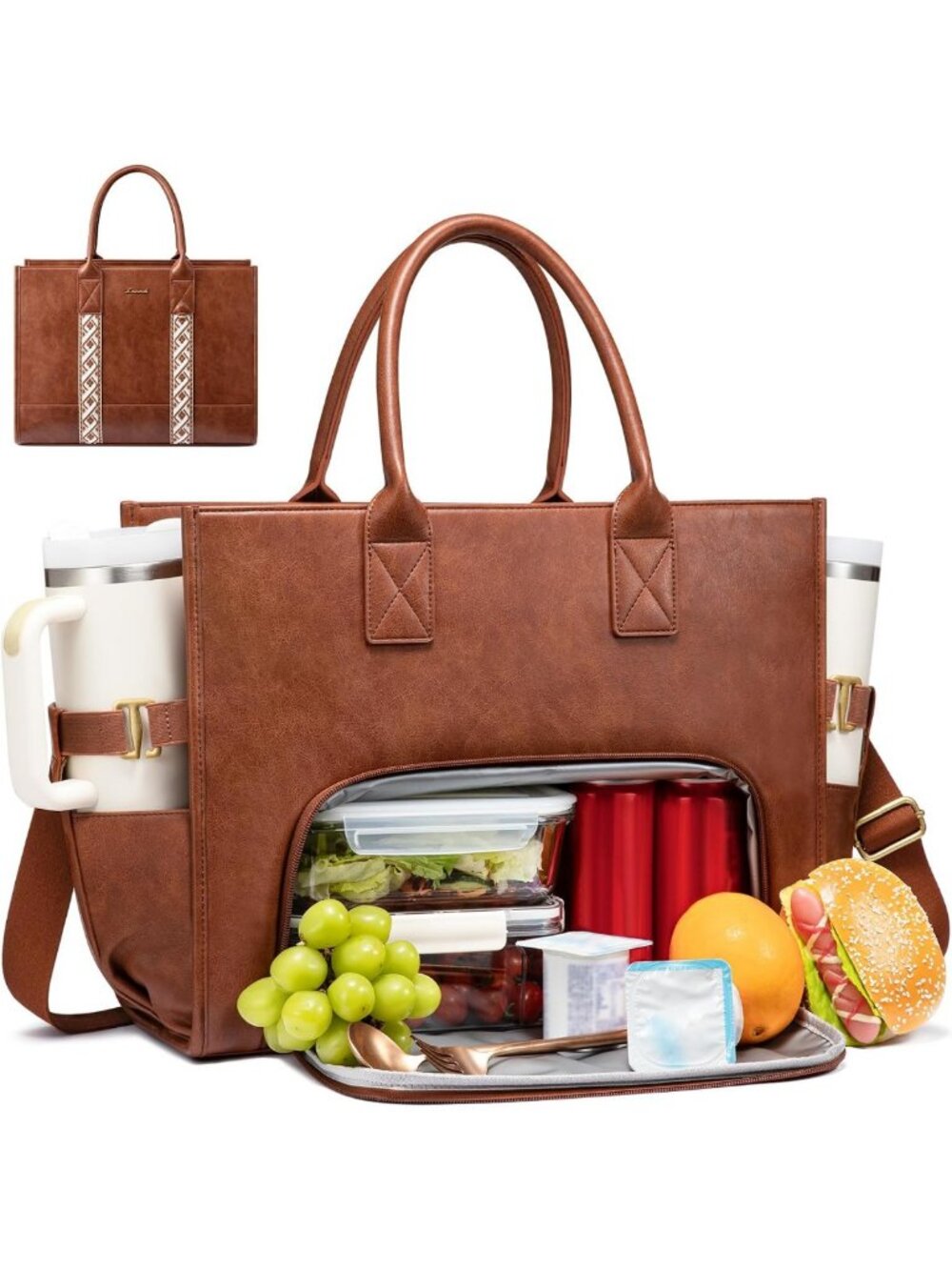 Stylish Waterproof 3-in-1 Work Tote Bag with Lunch Compartment & Tumbler Holder